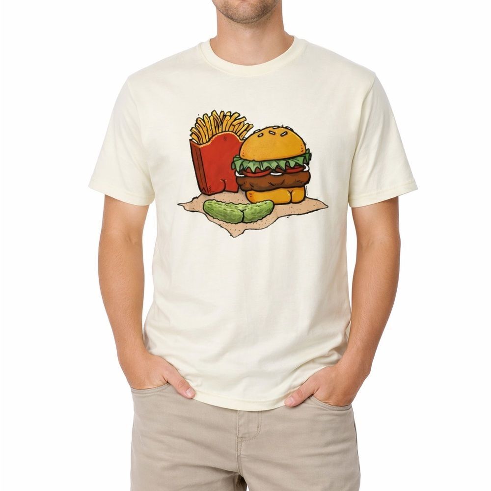 Butts on Things Men’s Burger & Fries Graphic T-Shirt | Size Medium